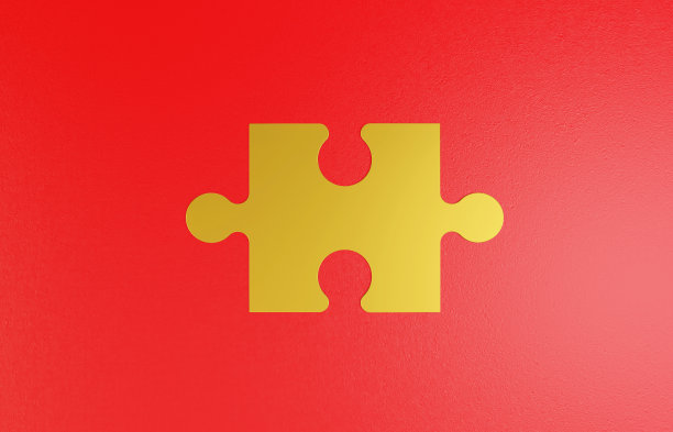 红色背景上的金色拼图。图片下载