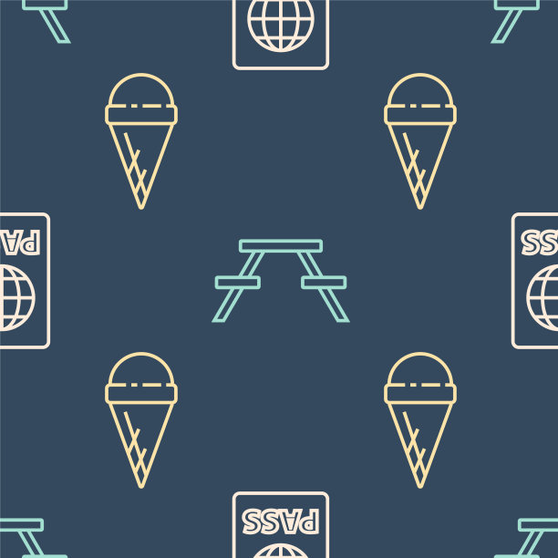 设置排队护照冰淇淋在华夫蛋筒和图片下载