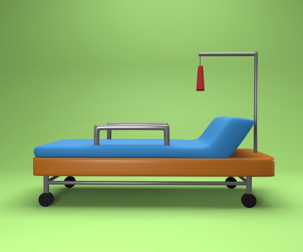 3D渲染医疗移动床图标。隔离医疗移动床3D插图。医院病床3d插图。图片下载