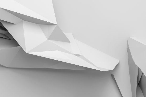 黑白图像的白色和浅灰色三角形形状，多边形形状的背景，抽象的背景，3d渲染图片下载