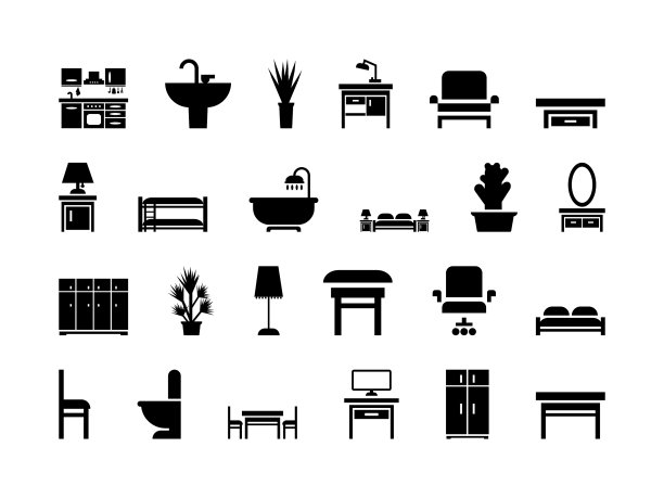 家具图标设置黑白隔离图片下载