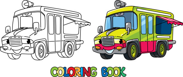 有趣的冰淇淋车与眼睛着色书图片下载