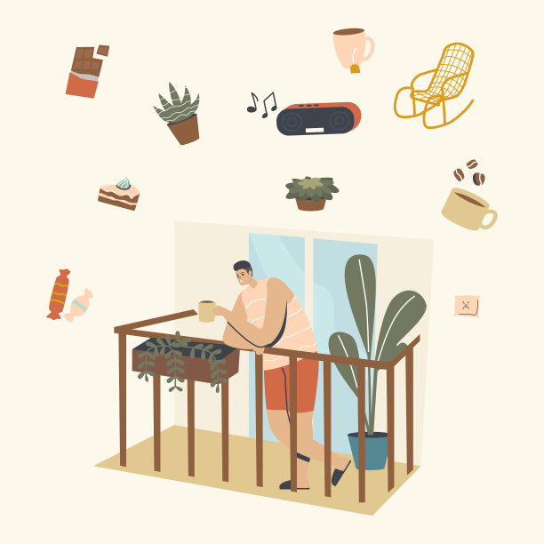 男主人公站在房子阳台上喝酒图片下载