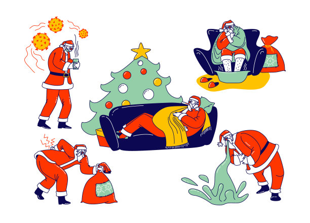 设定生病的圣诞老人角色坐在扶手椅上图片下载