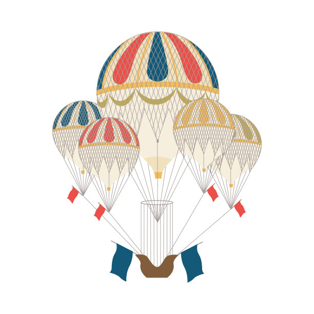 复古的热气球在高空飞行矢量插图图片下载