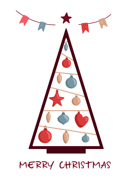 极简装饰圣诞树的星星，装饰球和花环。图片下载