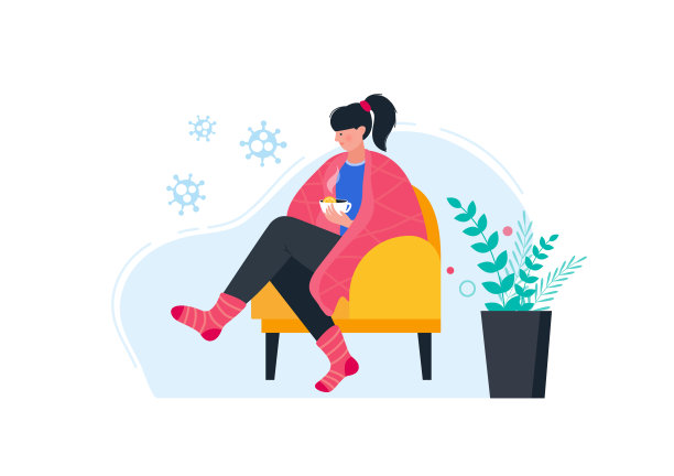 生病的女人穿着暖和的衣服喝着柠檬热茶。图片下载