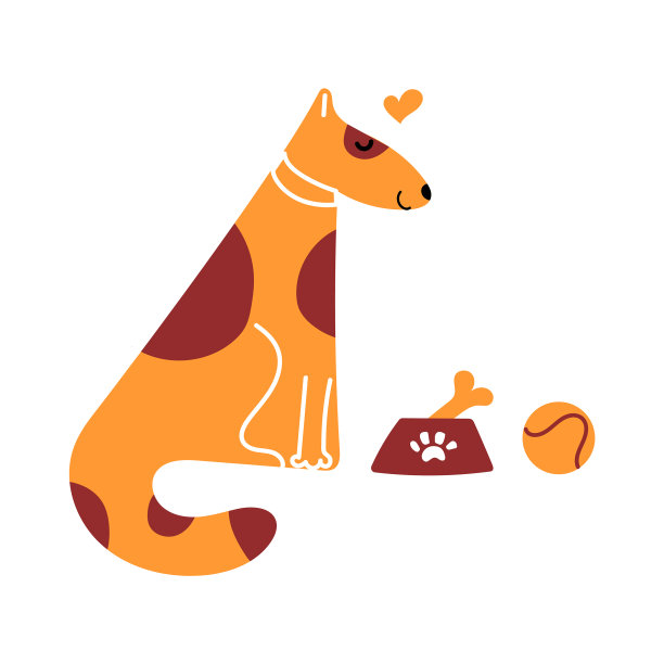 手绘狗碗与骨头和球。可爱而有趣的平面插图。动物护理，宠物店概念。图片下载