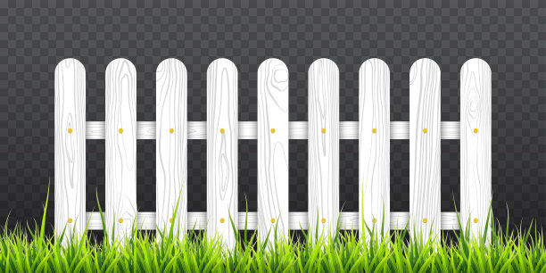 白色的木栅栏和绿色的草。矢量插图孤立在透明背景上图片下载