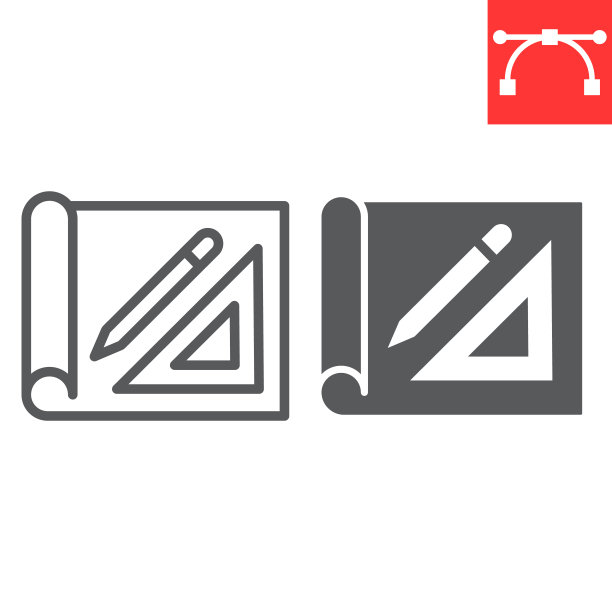 设计项目线和字形图标，房屋平面图和蓝图，建筑符号矢量图形，可编辑笔画线性图标，eps 10。图片下载