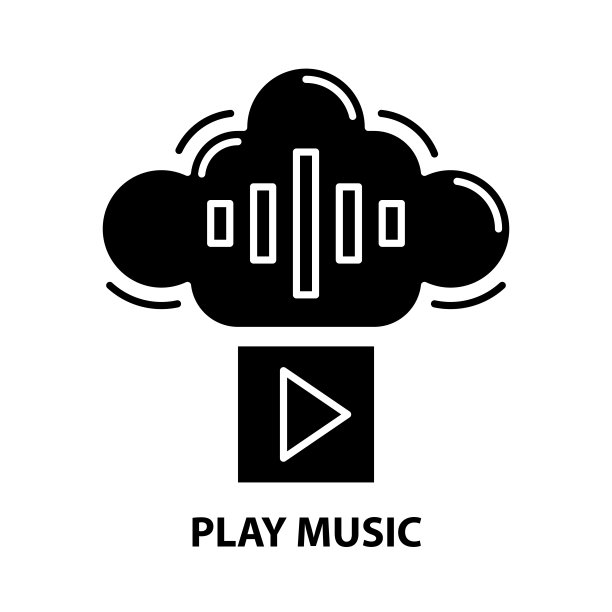 播放音乐图标，黑色矢量符号与可编辑的笔触，概念插图图片下载