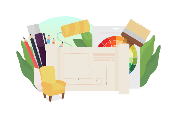 室内设计平面概念矢量插图图片下载