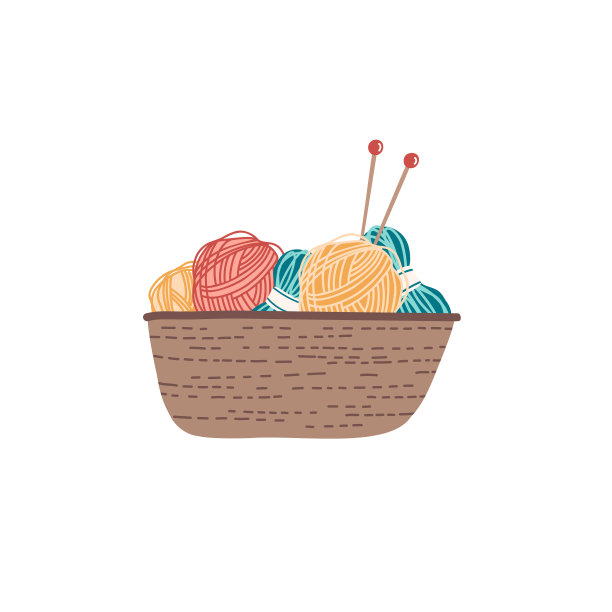 手拉编织篮与纱线和编织图片下载