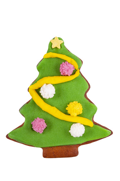 孤立的圣诞饼干食品。绿色姜饼圣诞树在白色的背景图片下载