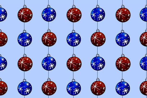 无缝图案与悬挂水彩圣诞树球。手绘新年，圣诞节的背景和纹理。用于贺卡，包装纸，包装，织物，日历，印刷品图片下载