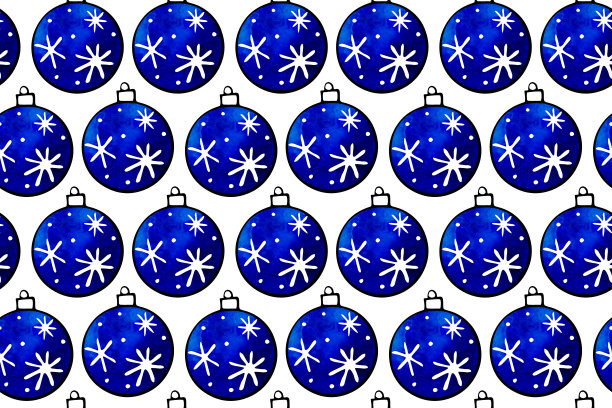 无缝模式与水彩圣诞树球。手绘新年，圣诞节的背景和纹理。用于贺卡，包装纸，包装，织物，日历，印刷品图片下载