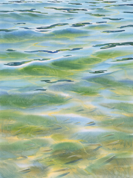 阳光明媚的水与透明的波浪水彩背景图片下载