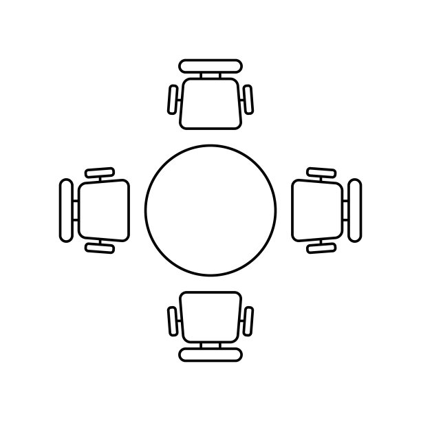 线性圆桌和四把办公椅图片下载