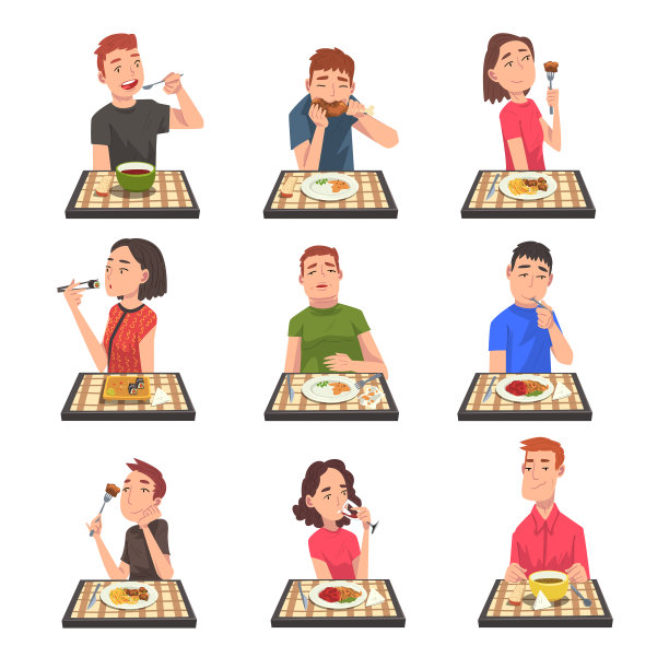 人们吃不同的食物设置男人和女人图片下载