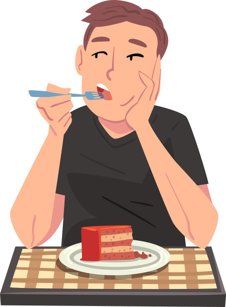 年轻人吃着美味的蛋糕，兴高采烈的小伙子图片下载