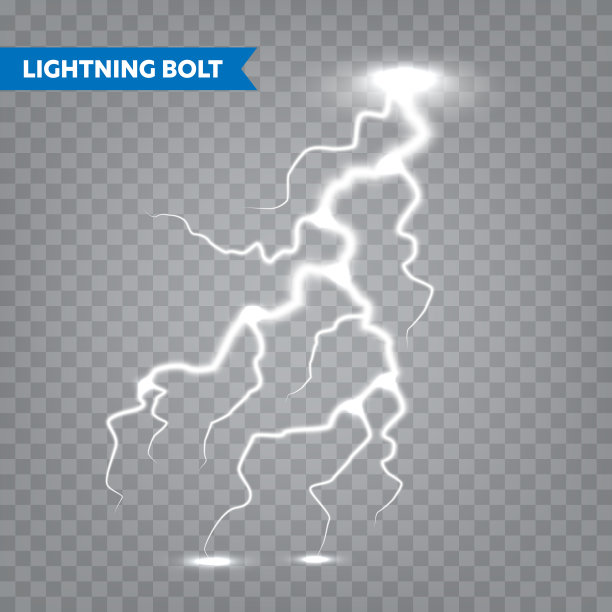 真实的闪电在透明的背景。雷雨和闪电。光的火花。暴风雨天气效果。矢量图图片下载
