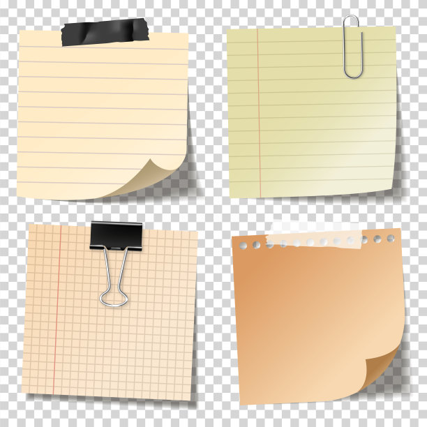 现实的空白贴与夹和胶带。彩色纸条。纸提醒。矢量图图片下载