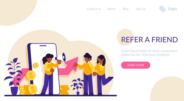 参考朋友现代插画概念。商业女性用扩音器喊出的参考朋友的话，可以用于登陆页面，模板，ui，网页，移动应用程序，海报横幅或传单。图片下载