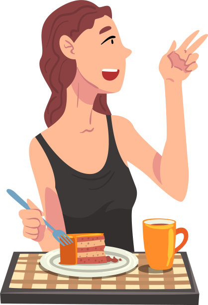 年轻女子吃着美味的饭菜兴高采烈的女孩图片下载