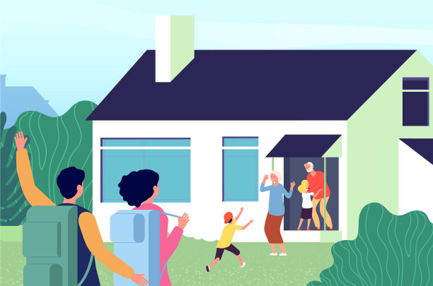 快乐的爷爷奶奶迎接孙辈的家人图片下载