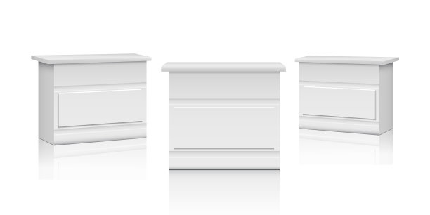 逼真的促销站在白色市场柜台3d图片下载