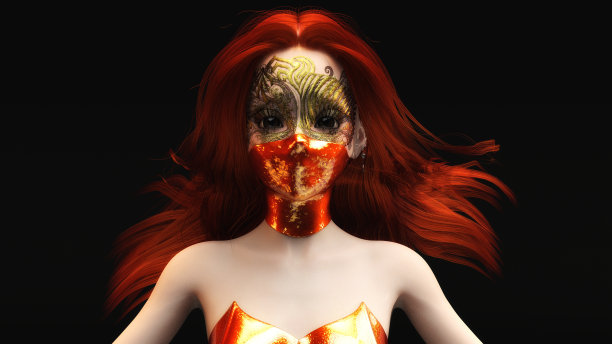 三维插图的女性幻想脸与面具图片下载