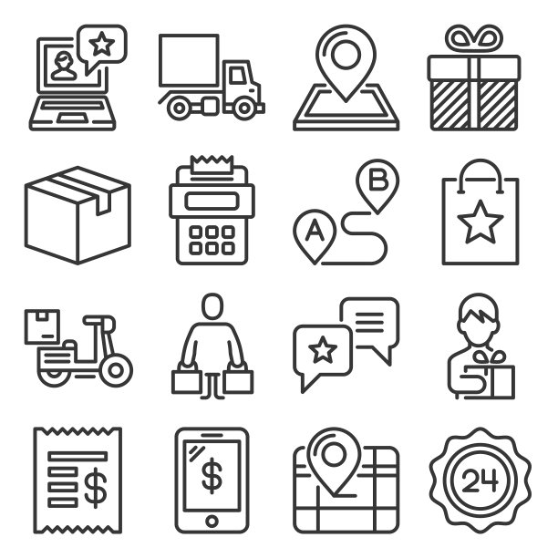 送餐图标设置在白色背景线上图片下载