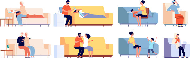 生病的人和康复的人躺在沙发上或生病图片下载