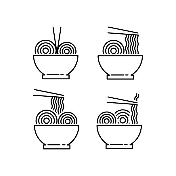 面条和拉面图标设计集轮廓风格图片下载