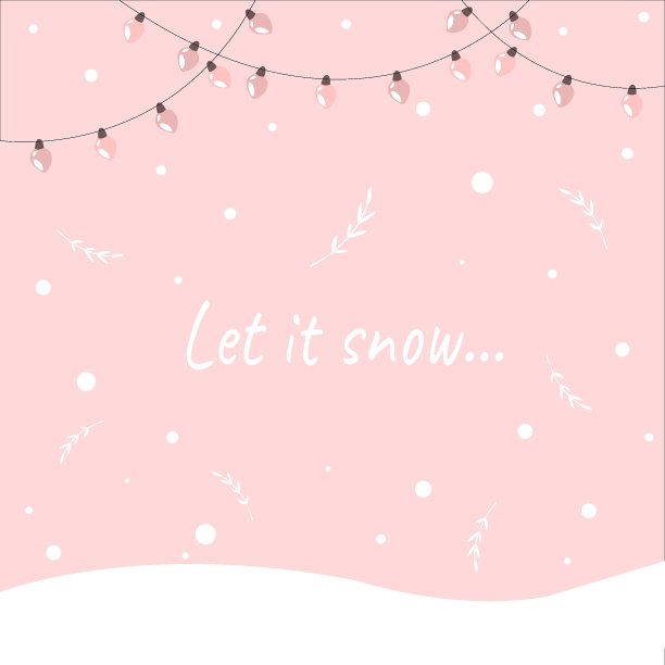 矢量新年卡与卡通花环，飘落的雪在一个粉红色的背景铭文让它下雪。图片下载