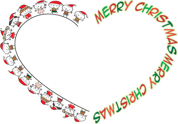 矢量卡通小朋友圣诞快乐心形边框背景图片下载