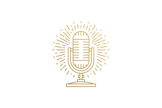 现代麦克风剪影电台展示线性矢量插图图片下载