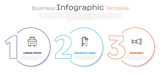设置线工具箱，淋浴和管道适配器。业务信息模板。向量图片下载