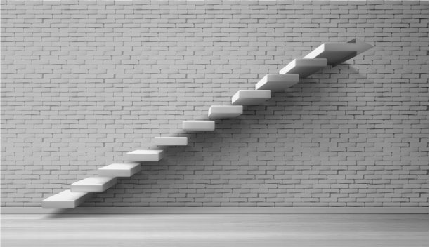 3d楼梯砖墙背景上的白色楼梯图片下载