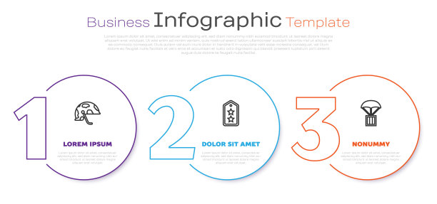 设置防线军用头盔，军衔和空投箱。业务信息模板。向量图片下载