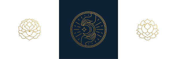 向量线女性装饰设计元素集——鲜花和女性手势手插画线性风格图片下载