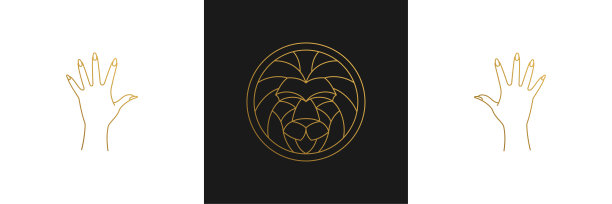 矢量线优雅的装饰设计元素集狮头和手势手插图最小线性风格图片下载