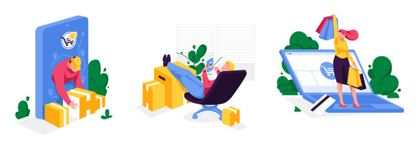 设置卡通人物网上购物场景图片下载