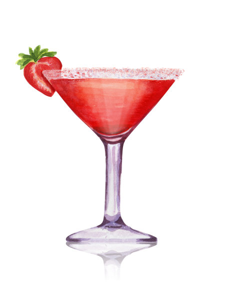 手绘水彩草莓玛格丽塔在白色的背景图片下载