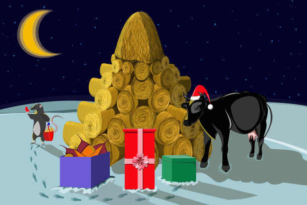 奶牛，干草和老鼠图片下载