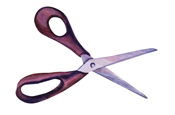 水彩灰色和黑色剪刀孤立的白色背景。手绘艺术创作对象工具裁缝图片下载
