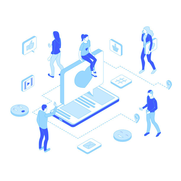 社交媒体概念3d等距视图图片下载