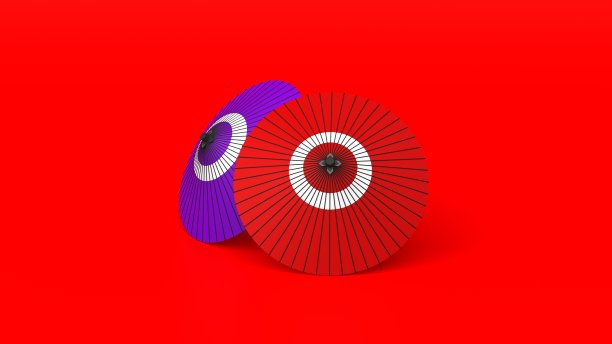 日本伞红色和紫红色背景3d渲染。jpg图片下载