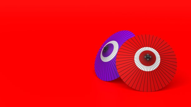 日本伞红色和紫红色背景右3d渲染。jpg图片下载