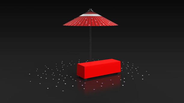 日本伞和樱花和长凳黑色背景3d渲染。jpg图片下载